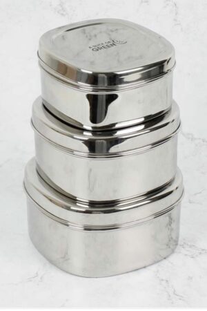 'Bankura' Set of Three Stainless Steel Containers (Square)